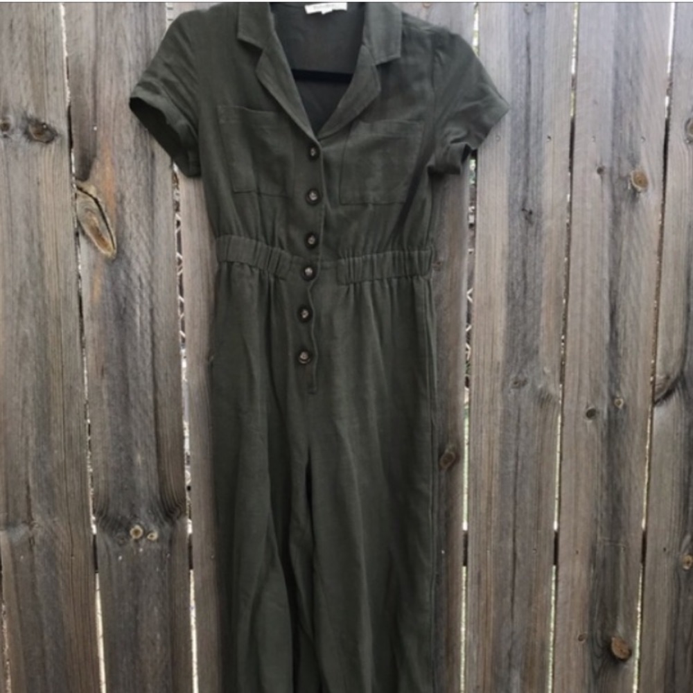 Army Green button up jumpsuit-romper